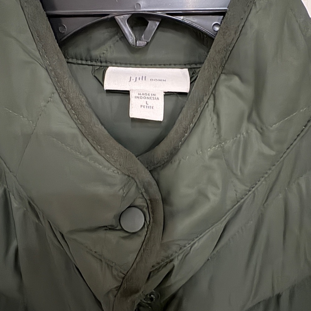 J‎ Jill Quilted Down Coat Women Large Green Puffer Field Jacket Long Barn Fall - Picture 2 of 9